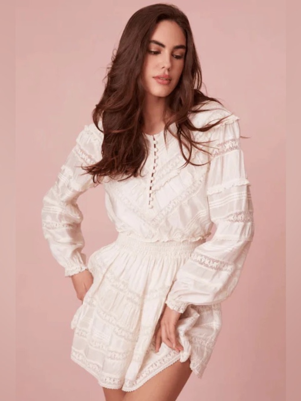 LoveShackFancy Elio Dress in Creme De Macaron size P